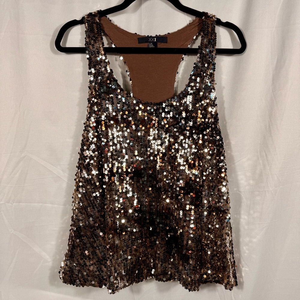 Forever 21 Brown Sequin Backless Tank Top ~C1